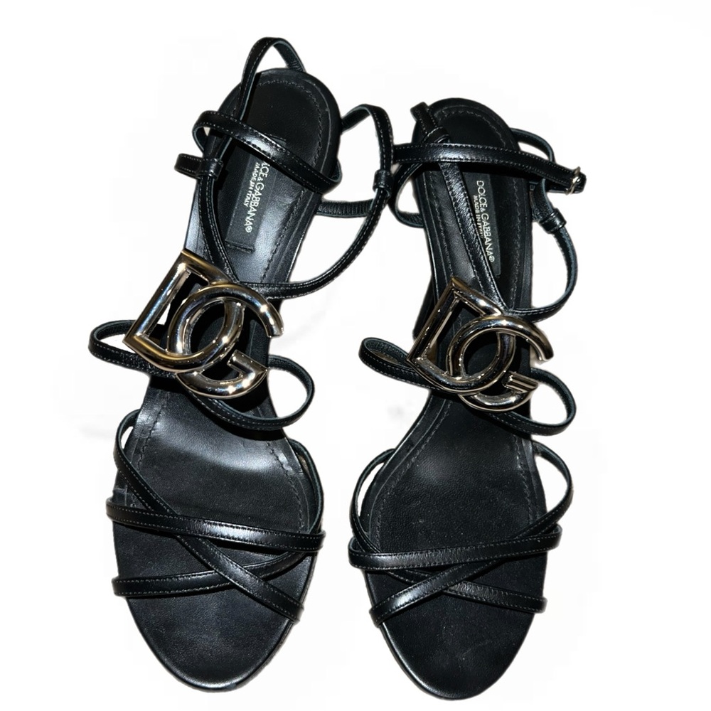 Dolce & Gabbana silver black leather heels 39